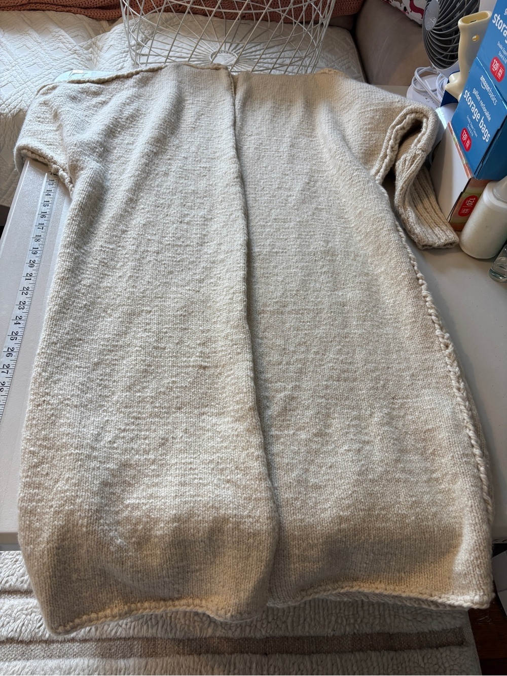 Boho Indie Handmade Hooded Open Cardigan Size Medium Knit Festival Rare Wool - Picture 7 of 8